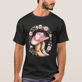 Roze Cowgirl Hoed Laarzen Bloemenkrans Western Sti T-shirt