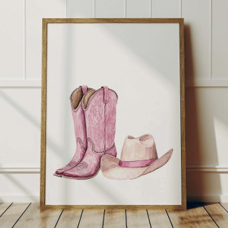 Roze Cowgirl Hoed Laarzen Poster Kinderkamer Decor