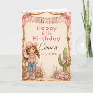 Roze Cowgirl Hoedown Verjaardagsfeestje Kaart