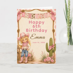 Roze Cowgirl Hoedown Verjaardagsfeestje Kaart