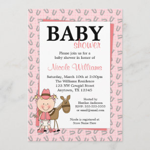Roze Cowgirl Hoefijzers Baby Shower Invitaties Kaart
