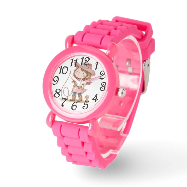 Roze Cowgirl Horloge (Hoek)