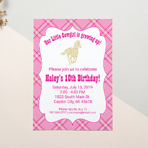 Roze Cowgirl Horse Birthday Party Invitation Kaart