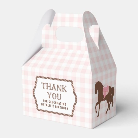 Roze Cowgirl | Horse Silhouette | Geboortedag-veer Bedankdoosjes (Voorkant Zijde)
