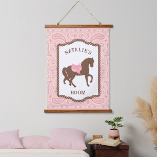 Roze Cowgirl   Horse Silhouette   Ruimtekaart Hangend Wandkleed