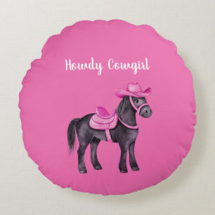 Roze Cowgirl Howdy Paard Rond Kussen