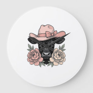 Roze Cowgirl Kalf met Pioenrozen Vintage Vector_1 Grote Klok