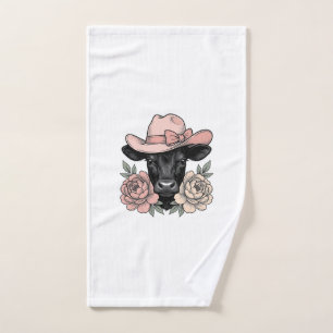 Roze Cowgirl Kalf met Pioenrozen Vintage Vector_1 Handdoek