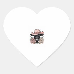 Roze Cowgirl Kalf met Pioenrozen Vintage Vector_1 Hart Sticker
