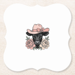 Roze Cowgirl Kalf met Pioenrozen Vintage Vector_1 Kartonnen Onderzetters