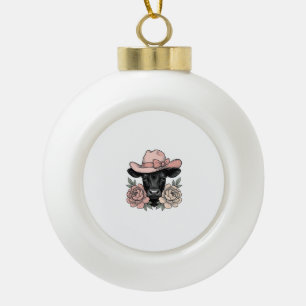 Roze Cowgirl Kalf met Pioenrozen Vintage Vector_1 Keramische Bal Ornament