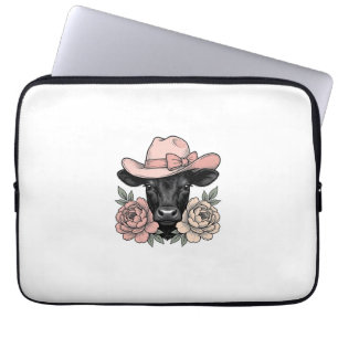 Roze Cowgirl Kalf met Pioenrozen Vintage Vector_1 Laptop Sleeve