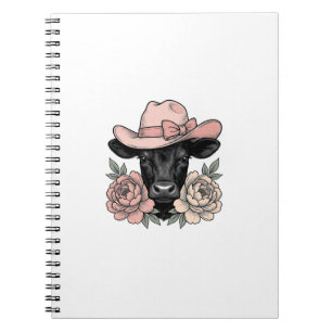 Roze Cowgirl Kalf met Pioenrozen Vintage Vector_1 Notitieboek