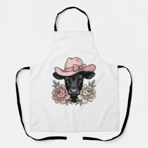 Roze Cowgirl Kalf met Pioenrozen Vintage Vector_1 Schort