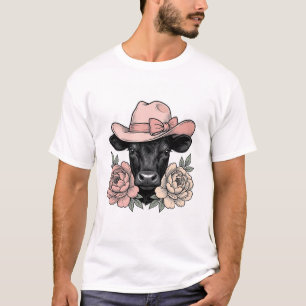 Roze Cowgirl Kalf met Pioenrozen Vintage Vector_1 T-shirt