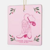 Roze Cowgirl Kerst Schattigee cowboylaarzen Keramisch Ornament (Links)