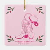 Roze Cowgirl Kerst Schattigee cowboylaarzen Keramisch Ornament (Achterkant)