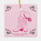 Roze Cowgirl Kerst Schattigee cowboylaarzen Keramisch Ornament (Voorkant)