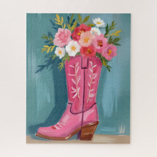 Roze Cowgirl Laars Bloem Boeket Waterverf Legpuzzel