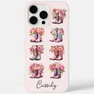 Roze Cowgirl Laarzen met Bloemen Monogram iPhone 16 Pro Max Hoesje