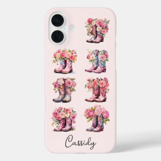 Roze Cowgirl Laarzen met Gebloemde Initialen Case-Mate iPhone Case (Achterkant)