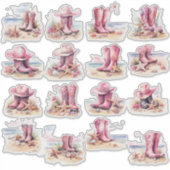 Roze Cowgirl laarzen op een strand Sticker (Voorkant)