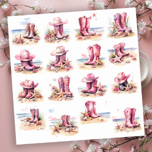 Roze Cowgirl-laarzen op een strand Sticker