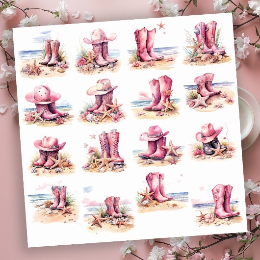 Roze Cowgirl laarzen op een strand Sticker