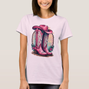 Roze Cowgirl Laarzen & Pet Graphic T-shirt