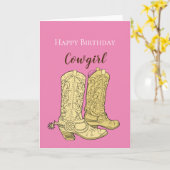 Roze Cowgirl-laarzen Verjaardag Kaart (Gele Bloem)