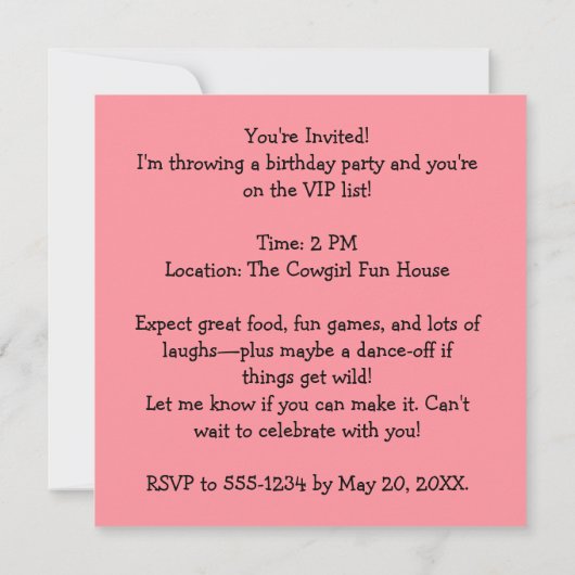 Roze Cowgirl Laarzen Western Meisje Verjaardagsfee Kaart (Achterkant)