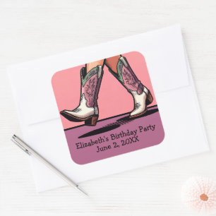 Roze Cowgirl Laarzen Western Meisje Verjaardagsfee Vierkante Sticker