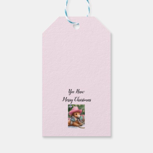 Roze Cowgirl Lassoing Kerstmis Cadeaulabel (Achterkant)
