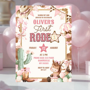 Roze Cowgirl Meisje Eerste Rodeo Verjaardag Kaart