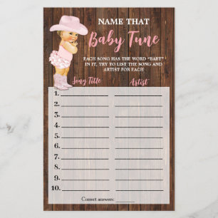 Roze Cowgirl Name dat Baby Tune Shower Game Kaart
