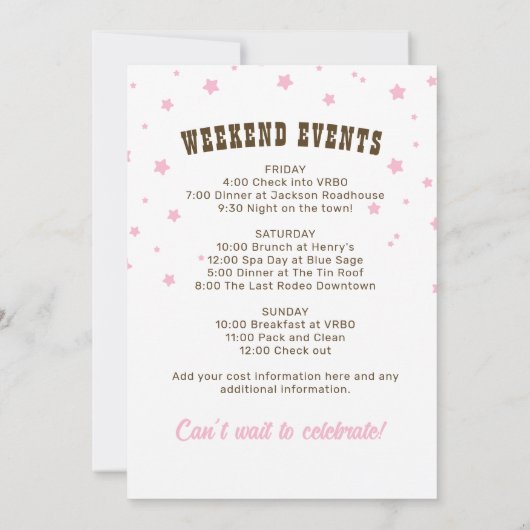 Roze Cowgirl Nashville Let's Go Meisjes Bacheloret Kaart (Achterkant)