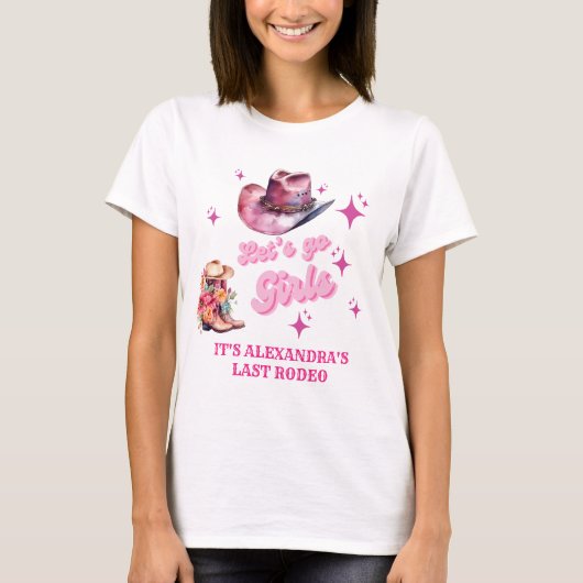 Roze Cowgirl Nashville Let's Go Meisjes Bacheloret T-shirt (Voorkant)