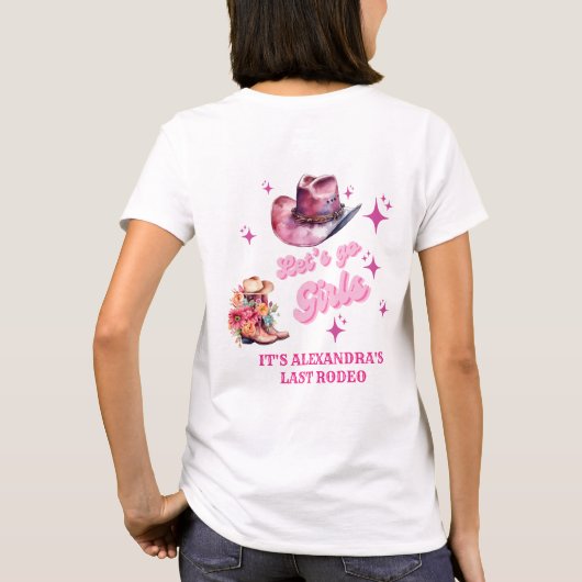 Roze Cowgirl Nashville Let's Go Meisjes Bacheloret T-shirt (Achterkant)