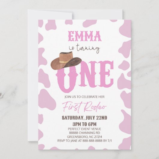 Roze Cowgirl ONE Eerste Rodeo 1e Verjaardagsfeest Kaart (Voorkant)