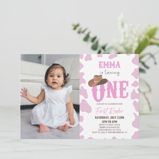 Roze Cowgirl ONE Eerste Rodeo 1e Verjaardagsfeest Kaart