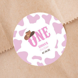 Roze Cowgirl ONE Eerste Rodeo 1e Verjaardagsfeest Ronde Sticker