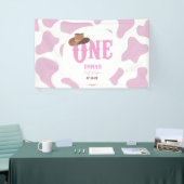 Roze Cowgirl ONE Eerste Rodeo 1e Verjaardagsfeest Spandoek (Beurs)