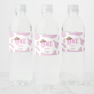 Roze Cowgirl ONE Eerste Rodeo 1e Verjaardagsfeest Waterfles Etiket