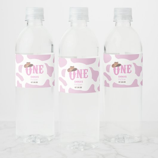 Roze Cowgirl ONE Eerste Rodeo 1e Verjaardagsfeest Waterfles Etiket (Flessen)