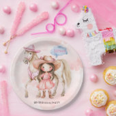 Roze Cowgirl Paard 00ste Verjaardagsfeest Papieren Bordje (Feest)