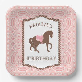 Roze Cowgirl | Paarden Silhouette 6th Birthday Papieren Bordje