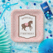 Roze Cowgirl | Paarden Silhouette 7th Birthday Papieren Bordje (Feest)