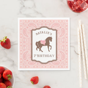 Roze Cowgirl   Paarden Silhouette 7th Birthday Servet