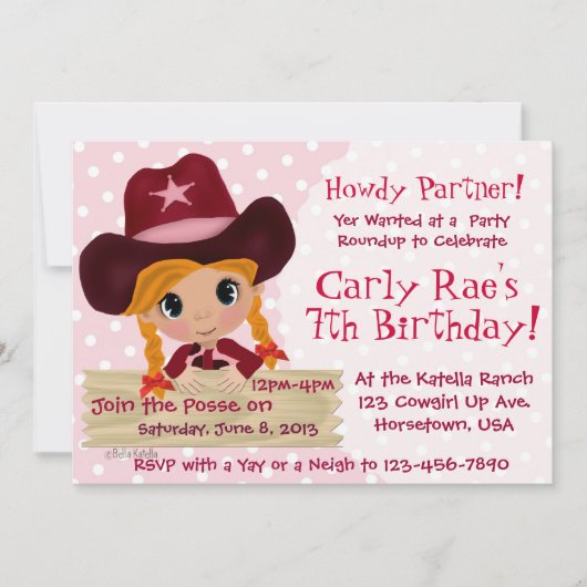 Roze Cowgirl Party Kaart (Voorkant)