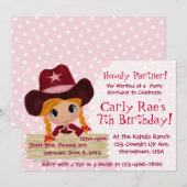 Roze Cowgirl Party Kaart (Voorkant / Achterkant)